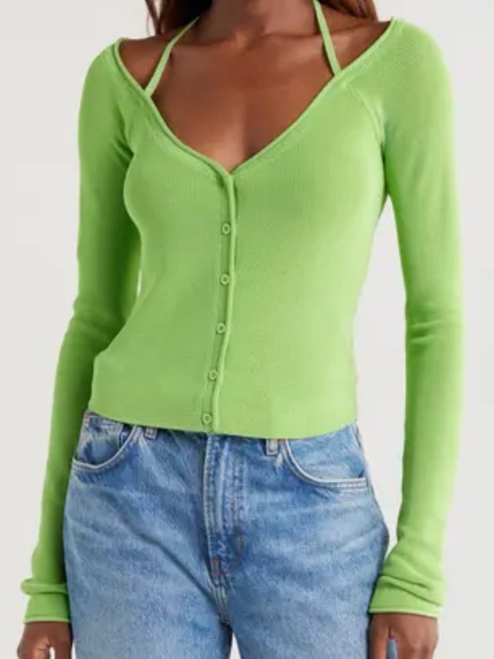 Good American Bright Lime Green Cropped Cardigan